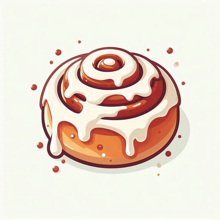 Cinnamon bun with glaze. Vector illustration on a white background.のイラスト素材
