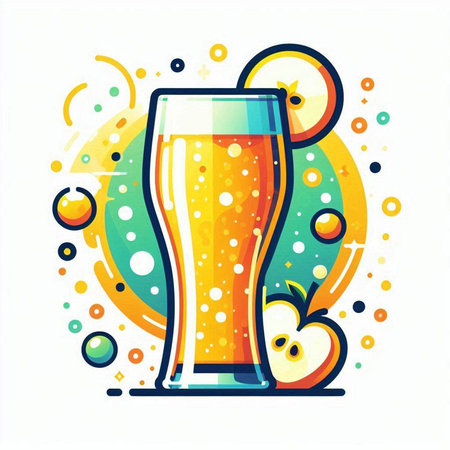 Vector illustration of a glass of beer on a white background with bubbles.のイラスト素材