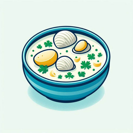 Bowl of soup with dumplings and parsley. Vector illustration.のイラスト素材