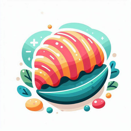 Colorful vector illustration of a sea shell on a white background.のイラスト素材
