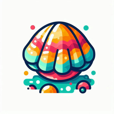 Colorful sea shell icon. Vector illustration in flat cartoon style.のイラスト素材