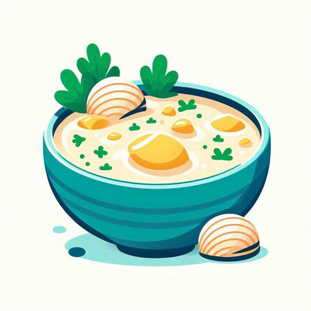 Bowl of soup with egg and parsley. Vector illustration.のイラスト素材