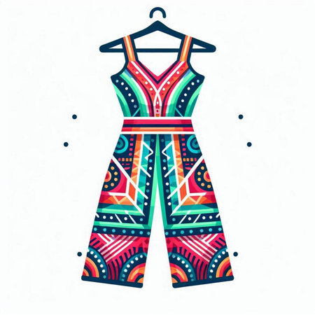 Dress with ethnic pattern. Hand drawn illustration for your design.のイラスト素材