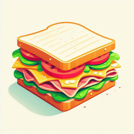 Sandwich with ham, cheese, tomato and lettuce. Vector illustration.のイラスト素材