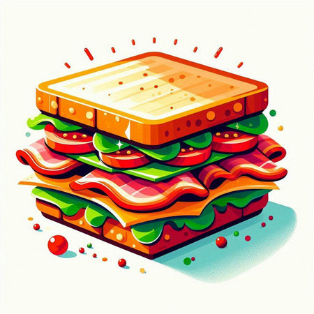 Sandwich with ham, cheese, tomato and lettuce. Vector illustration.のイラスト素材