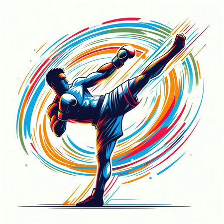 Boxer with boxing gloves in action, vector illustration, eps 10のイラスト素材