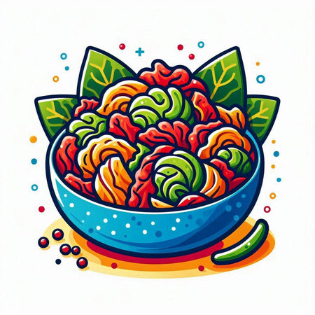 Vegetable salad in a bowl. Hand drawn vector illustration.のイラスト素材