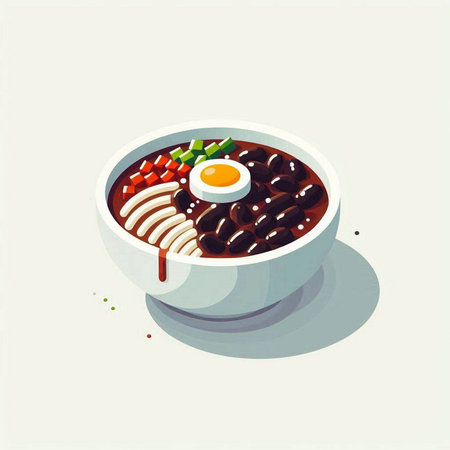 Chinese soup with beans and egg in a bowl. Vector illustration.のイラスト素材