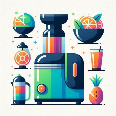 Colorful vector illustration of juicer in flat style. Juicer for juice.のイラスト素材