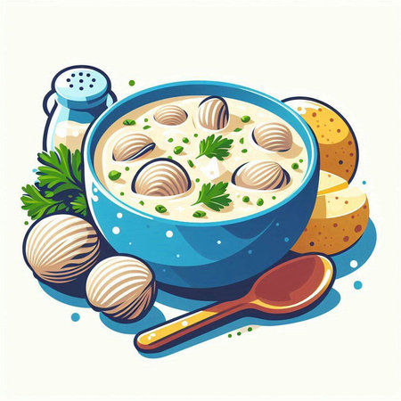 Mushroom soup with dumplings and parsley. Vector illustrationのイラスト素材