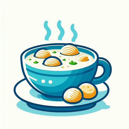 Vector illustration of a bowl of soup with noodles and dumplingsのイラスト素材