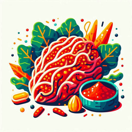 Illustration of fresh vegetables. Vegetarian food. Vector illustration.のイラスト素材