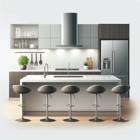 Kitchen interior in a modern style. 3d render illustration.のイラスト素材