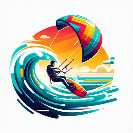 Kitesurfing, extreme sport, kiteboarding vector illustrationのイラスト素材