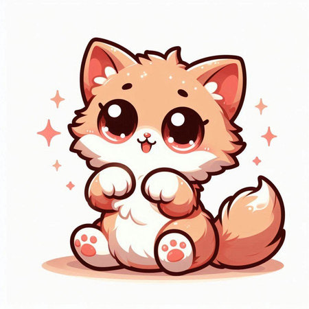 Cute little fox sitting on white background. Vector cartoon illustration.のイラスト素材