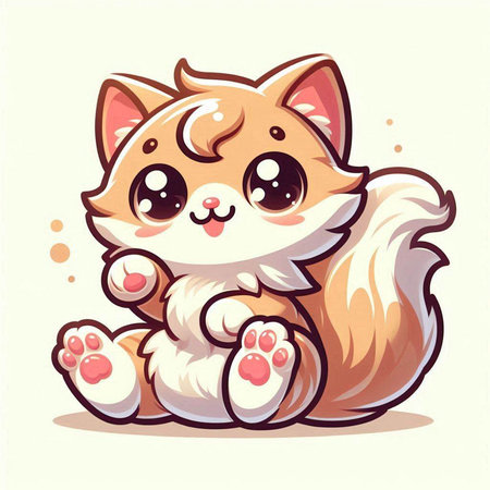 Illustration of a Cute Cartoon Kitten Sitting on a Floorのイラスト素材