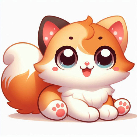 Cute cartoon fox sitting on a white background. Vector illustration.のイラスト素材