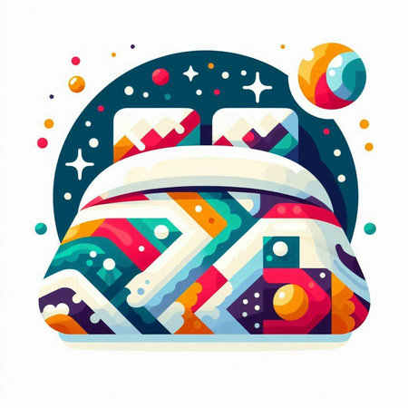 Vector illustration of a colorful bed in the form of a geometric patternのイラスト素材