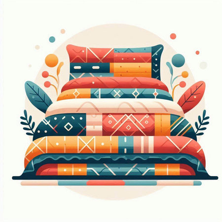 Colorful pillows with geometric pattern. Vector illustration in flat styleのイラスト素材
