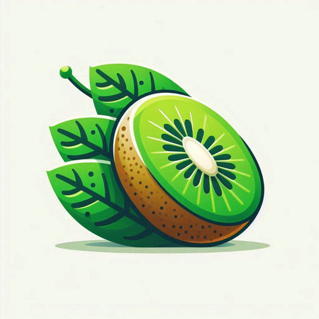 Kiwi fruit with leaves on white background. Vector illustration.のイラスト素材