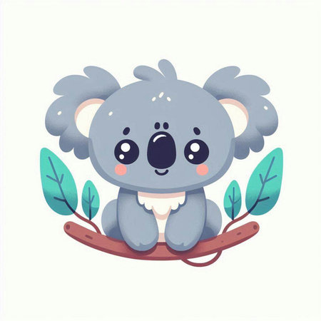 Cute koala on a tree branch. Vector illustration in cartoon style.のイラスト素材