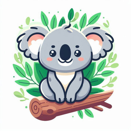 Cute koala sitting on a log and smiling. Vector illustration.のイラスト素材