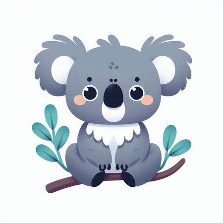 Cute cartoon koala sitting on a branch. Vector illustration.のイラスト素材