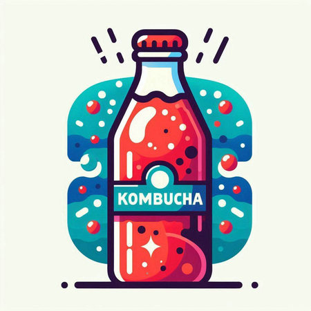 Kombucha bottle vector illustration. Kombucha is a fermented probiotic flavored drink.のイラスト素材
