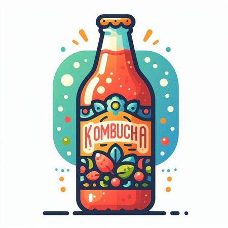 Kombucha bottle. Hand drawn vector illustration in cartoon style.のイラスト素材