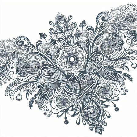 Vintage floral ornament in retro style. Hand-drawn illustration.のイラスト素材