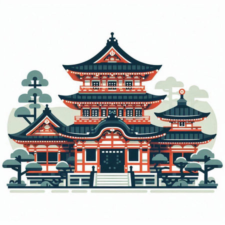 Vector illustration of a Chinese temple in the style of hand drawing.のイラスト素材