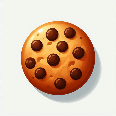Illustration of a cookie with chocolate chips on a white background.のイラスト素材
