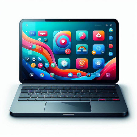 Laptop with colorful application icons on the screen. 3d renderのイラスト素材