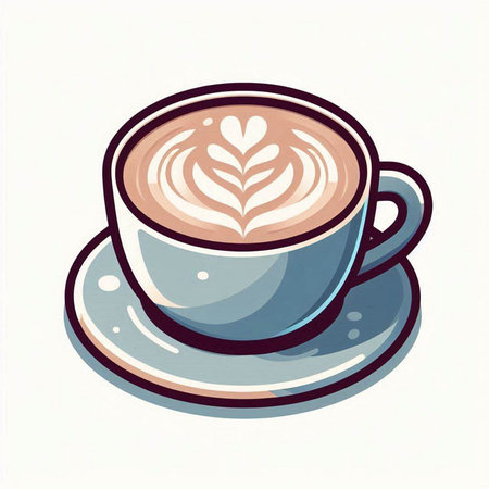 Coffee cup with latte art on white background. Vector illustration.のイラスト素材