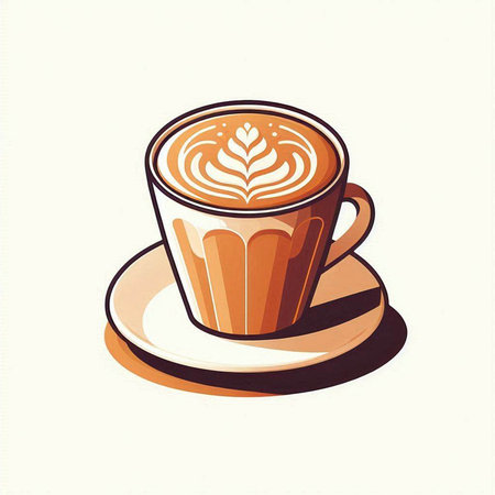 Coffee cup with latte art on white background. Vector illustration.のイラスト素材