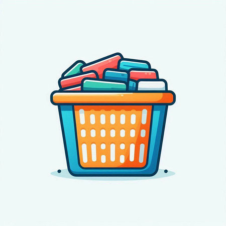 Shopping basket with crayons in flat style. Vector illustration.のイラスト素材