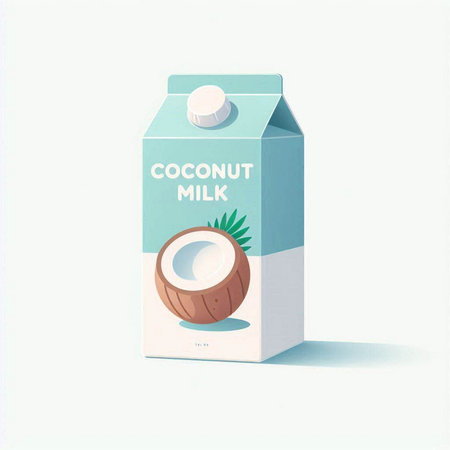 Coconut milk in a carton box. Vector illustration.のイラスト素材