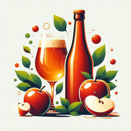 Two glasses of cider and apples on a white background. Vector illustration.のイラスト素材