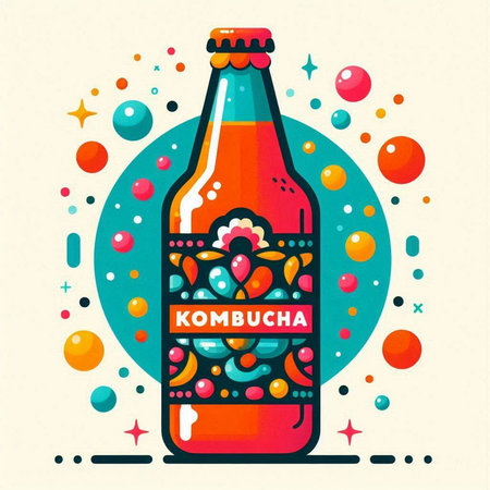 Vector illustration of a bottle of kombucha in pop art style.のイラスト素材