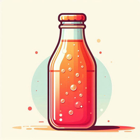 Bottle of soda with water drops. Vector illustration in cartoon style.のイラスト素材