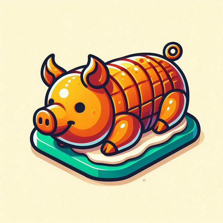 Vector illustration of a cute cartoon pig on an ice floe.のイラスト素材