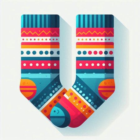 Colorful striped socks with ethnic ornaments. Vector illustration.のイラスト素材