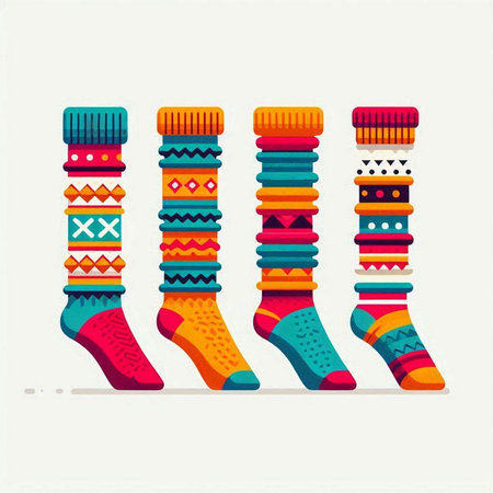 Colorful socks collection isolated on white background. Vector stock illustration.のイラスト素材