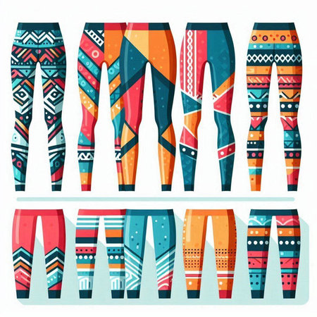 Set of colorful leggings with different patterns. Vector illustration.のイラスト素材