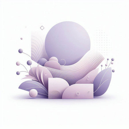 Abstract background with 3d geometric shapes and flowers. Vector illustration.のイラスト素材