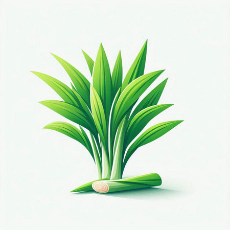 Illustration of green grass on a white background with a drop of waterのイラスト素材