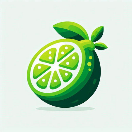 Lime fruit icon. Vector illustration of lime with green leaves.のイラスト素材
