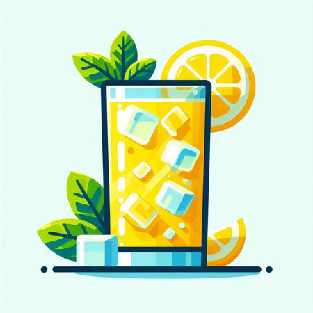 Cocktail with lemon and ice cubes. Vector illustration in flat styleのイラスト素材