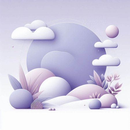Abstract background with clouds and plants in paper cut style. Vector illustration.のイラスト素材