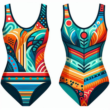 Swimsuit with a colorful pattern on a white background. Vector illustrationのイラスト素材